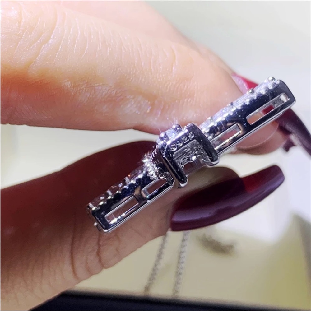New Men Women 925 Silver Big Diamond Pendant Cross Necklace - Picture 5 of 6